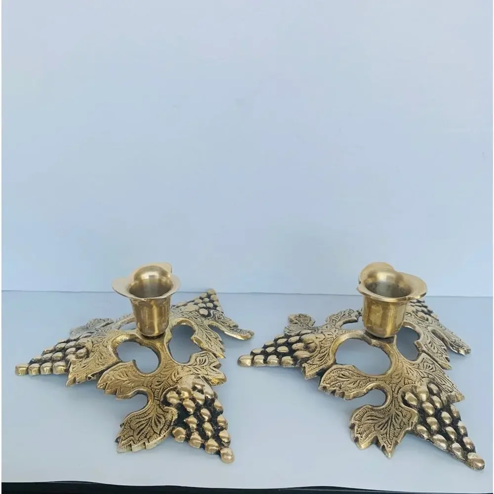 Vintage Brass Candle Holder Set